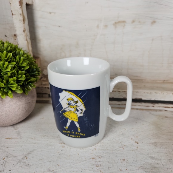 VTG Morton Salt Girl Porcelain Coffee Mug 1956 Logo When it Rains it Pours Japan - Picture 2 of 9